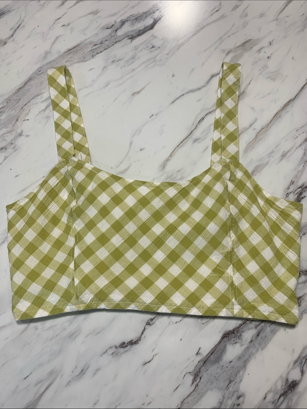 aerie Olive Green and White Gingham Crop Tank